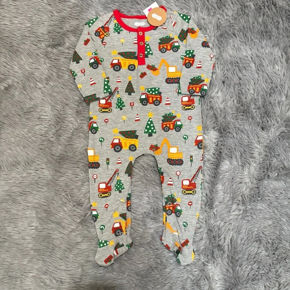 Mudpie Christmas Construction Trucks‎ Baby Romper Infant 6-9 months NWT